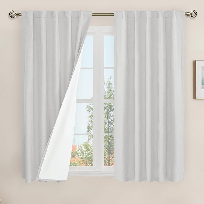 Natural 100% Blackout Linen Curtains 45 Inches 2 Panels, Light Grey | Linen by LAMIT