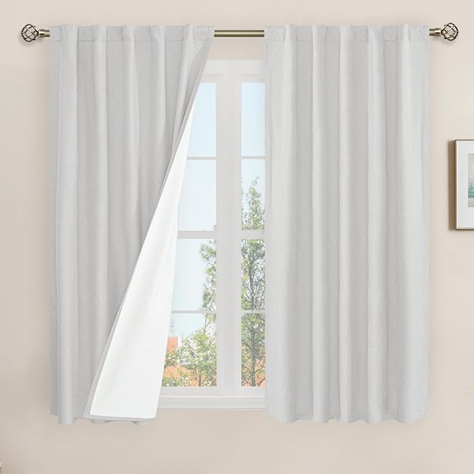 54 Inch Natural 100% Blackout Linen Curtains 2 Panels, 42 x 54 Inch | Light Grey by LAMIT