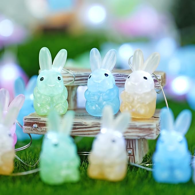 BOHON 3D Bunny Easter Lights String, 10 ft 30 LEDs Colorful Rabbit Battery Operated String Lights with Remote &Timer, Easter Decorations Indoor, Fairy Lights for Spring Window Decor