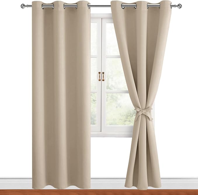 Blackout Curtains for Bedroom, 42 x 84 Inches Long, Taupe 2 Panels | Thermal by Hiasan