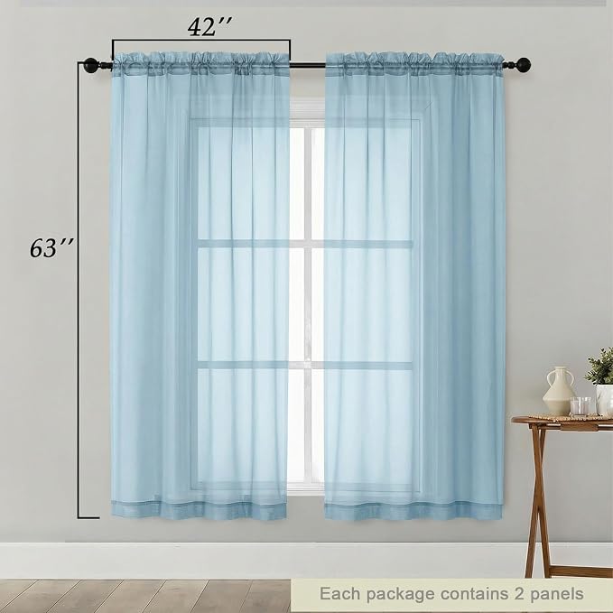 Sheer Curtains 63 Inch Length 2 Panels Set - Image 2