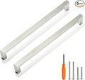 Cabinet Pulls Brushed Nickel Cabinet Handles Square Drawer Pulls, 5 Pack 10 Inch Stainless Steel Kitchen Door Cupboard Cabinet Handles, Cabinet Hardware Drawer Handles, 256mm Hole Centers