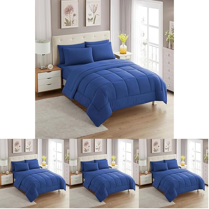 Sweet Home Collection 7 Piece Comforter Set Bag Solid Color All Season Soft Down Alternative Blanket & Luxurious Microfiber Bed Sheets, Royal Blue, Twin XL (Pack of 4)