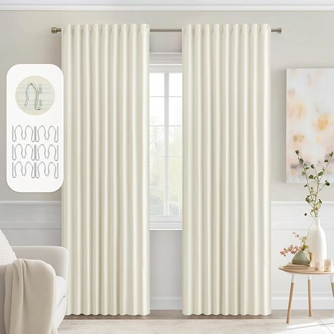 MIULEE Cream Back Tab Blackout Curtains 52x84 Inch Length 2 Panels Set | Rod by MIULEE