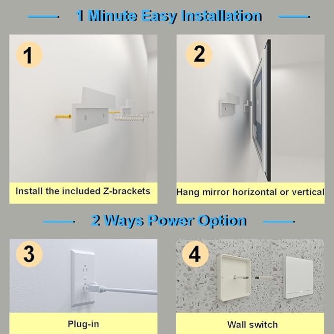 24 x 36 Inch LED Bathroom Mirror with Black Frame, Lighted Bathroom Mirrors for Vanity with Super Bright Front Light + Backlit, Anti-Fog, 3 Colors Stepless Dimmable Motion Sensor Smart Restroom Mirror