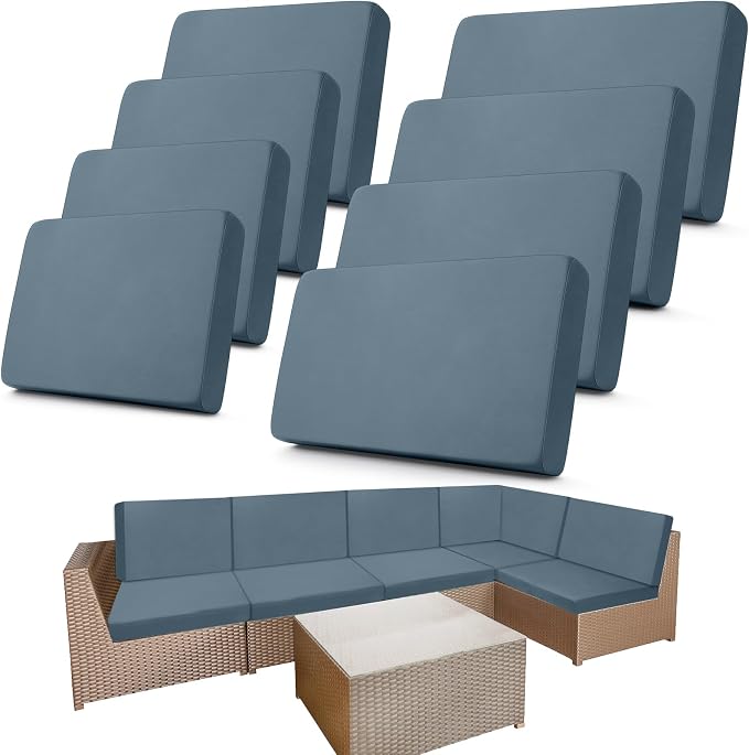 Newwiee 8 Pcs Stretch Patio Outdoor Cushion Covers Replacement, Elastic Fit and by Newwiee