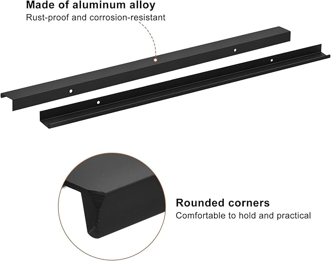 uxcell Cabinet Finger Edge Pull, 3pcs 500mm/19.69 Aluminum Alloy Back Mount Hidden Cabinet Pulls Concealed Handle for Home Kitchen Drawer Cabinet, Black
