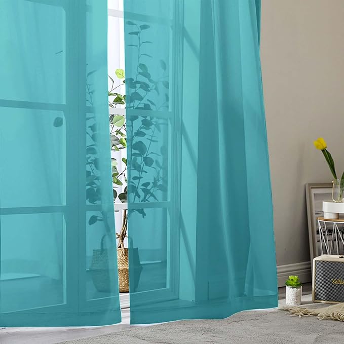 Turquoise Sheer Curtains for Bedroom Living Room 90 Inches Long 2 Panels Set - Image 9