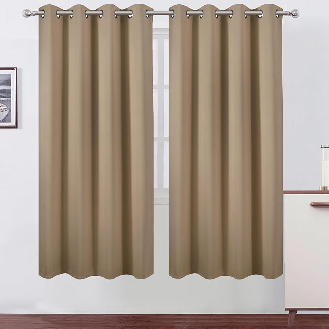 Blackout Curtains 66 x 72 Inch Long Natural Curtains Set of 2 Panels Room by Lemomo