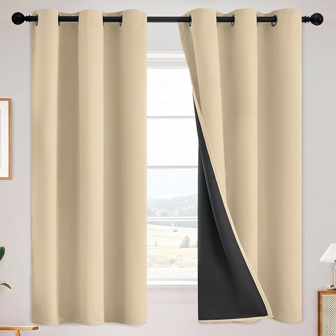 SimpleHome Beige 100% Blackout Curtains Room Darkening Living Room 63 Inch | by SimpleHome