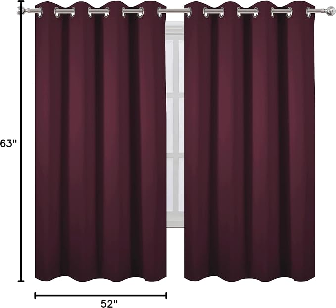 Burgundy Red Blackout Curtains 52 x 63 Inch Length/Set of 2 Curtain - Image 10