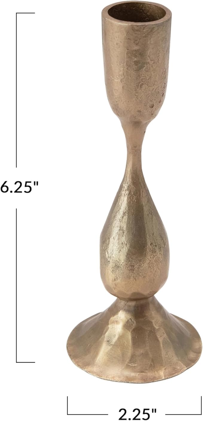 Creative Co-Op Round Hand-Forged Metal Taper Holder, Antique Brass Finish