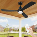 Obabala 52inch Ceiling Fan with Light and Remote Control Outdoor Ceiling Fan with 3 Blades Wood Reversible DC Motor for Patio, Porch, Bedroom, Living Room (Black)