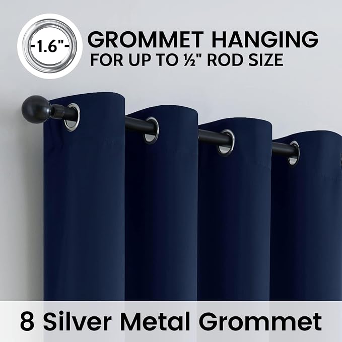 SimpleHome Navy Blue 100% Blackout Curtains Room Darkening Living Room 72 | - Image 6