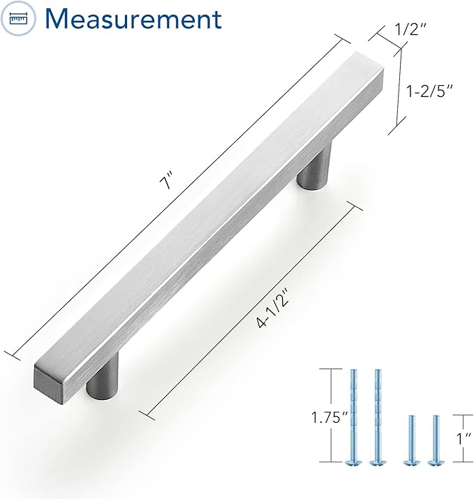 Ravinte Brushed Nickel Cabinet Handles 5 Pack 4-1/2 inch Satin Nickel Square Cabinet Pulls Silver Hardware for Kitchen Cabinets 7 inch Overall Length Stainless Steel Drawer Pulls