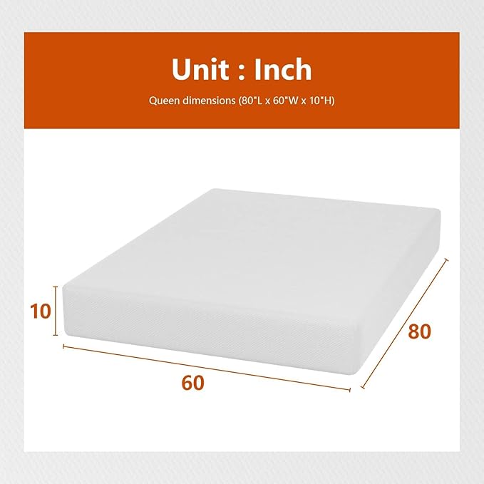 PayLessHere 10 Inch Queen Mattress Base Foam Mattress CertiPUR-US Certified,Removable Soft Cover,Queen mattresses for Bed Frame, Bunk Bed, Trundle, Daybed,White,Fiberglass Free