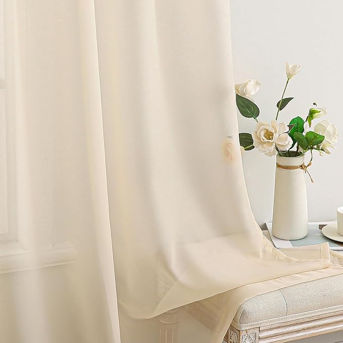 MIULEE 2 Panels Sheer Curtains for Living Room 54 X 45 Inches Cream | Window - Image 4