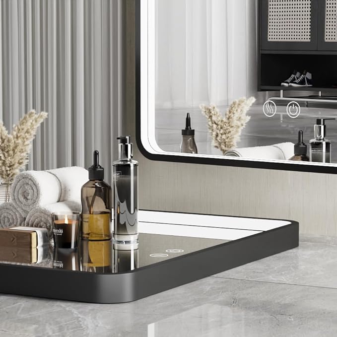 36X36 Inch Black Frame Bathroom with Lights,Wall Mounted Lighted Vanity Mirror,Anti Fog Dimmable Led Mirror for Makeup(Horizontal/Vertical)