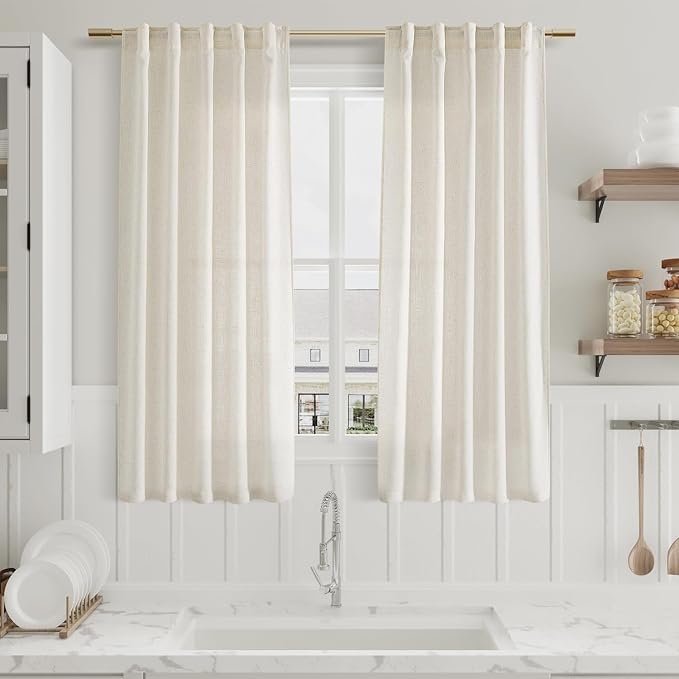 Cream Linen Curtains 63 Inch for Bedroom Natural Semi Sheer Light Filtering - Image 6