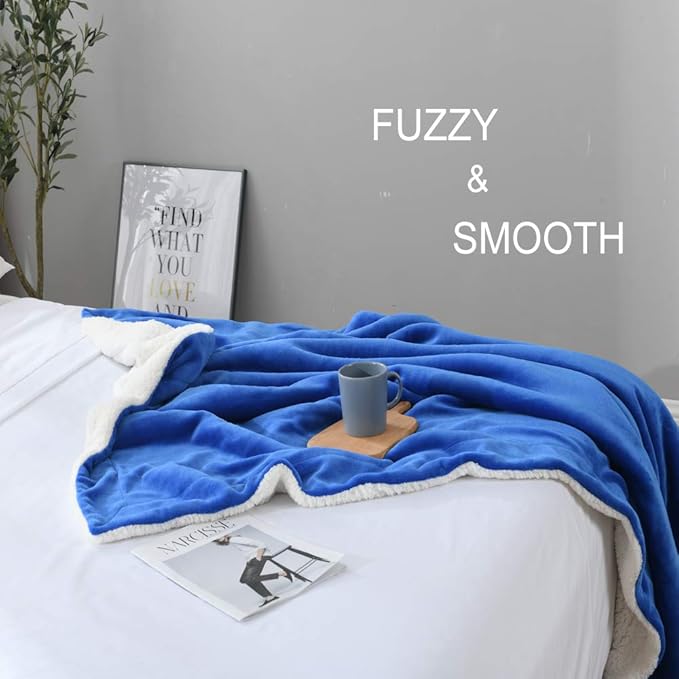 NANPIPER Throw Blanket Sherpa Flannel Blankets Soft Fuzzy Plush Fleece Microfiber for Bed/Couch (60"x80",Princess Blue)