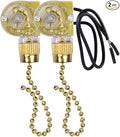 Ceiling Fan Switch Zing Ear ZE-109 Two-Wire Light With Pull Cords for Fans, Lamps and Wall Lights - Pull Chain Control Replacement On-Off, 2 Pack (Brass)