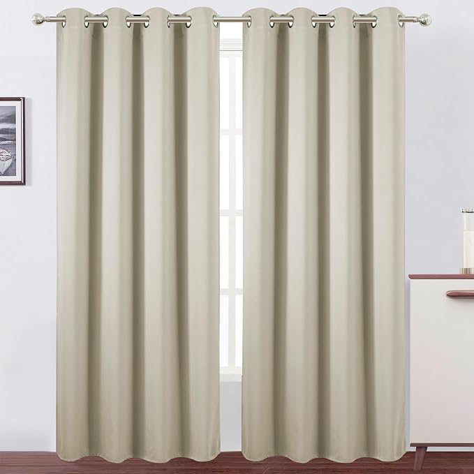 Blackout Curtains 52 x 90 Inch Long Light Beige Curtains Set of 2 Panels Room by Lemomo