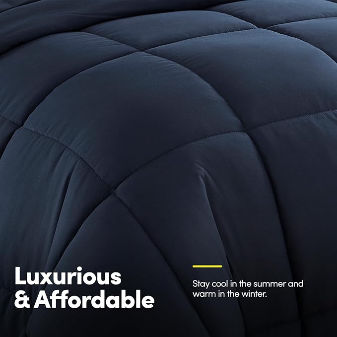 Twin XL Comforter Set with Sheets - 5-Piece Bedding Collection - 1 Comforter, 1 Fitted Sheet, 1 Flat, 2 Pillowcases - Deep Pocket - Soft & Premium Quality - Ideal for All Seasons, Navy Blue