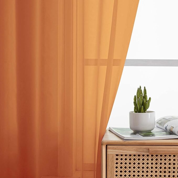 Orange Sheer Curtains for Bedroom Living Room 45 Inch Length 2 Panels, Soft - Image 6