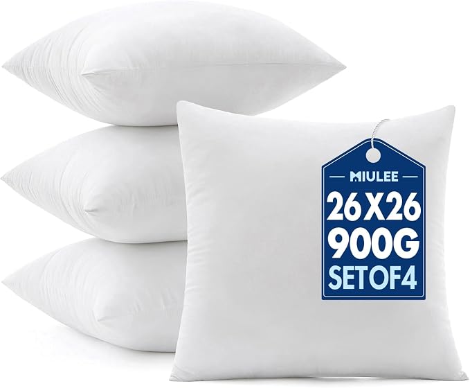 MIULEE 26x26 Euro Pillow Inserts 4 Pack, 100% Virgin Filling Throw Pillows | by MIULEE