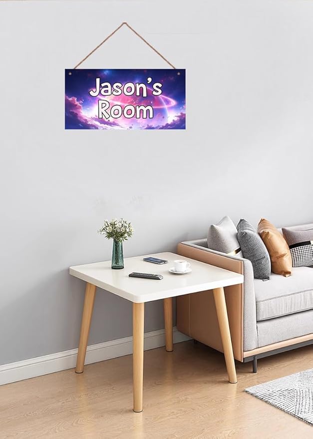 Personalized Sign Fantasy Aerospace Themed For Kids Room Nursery Door Decor,Custom Name Purple Star Wall Art Decor For Little Man Cave Decorative Plate for Boys Bedroom Girls Room
