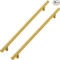 JOY DECOR 15 Pack Cabinet Handles, Gold Cabinet Pulls, 10 in Hole Center Kitchen Cabinet Handles, Stainless Steel T Bar Handles for Dresser Drawers