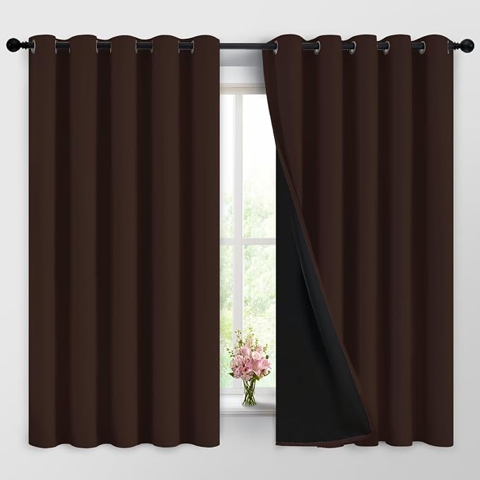 Yakamok Chocolate Brown Blackout Curtains 63 Inches Long 62" Wide, 2 Panels | by Yakamok