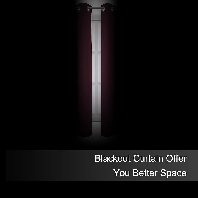 Blackout Curtains 52 x 45 inch/Burgundy Red Curtains Set of 2 Panels/Thermal - Image 3