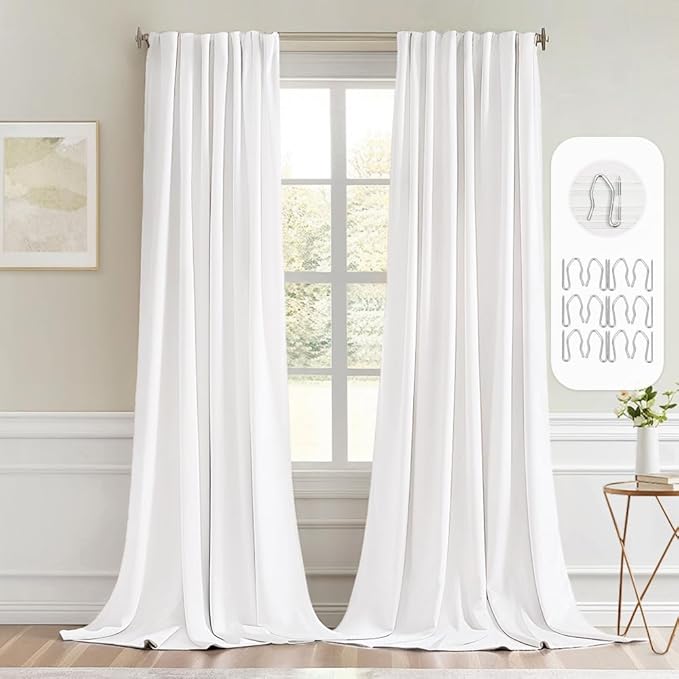 MIULEE Pure White Back Tab Blackout Curtains 52x96 Inch Long 2 Panels Set | Rod by MIULEE
