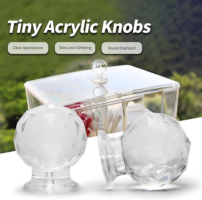 MroMax Tiny Pull Handle Round Diamond Acrylic Mini Knob 17mm Diameter Clear Shiny Cute Decoration for Jewelry Box, Gift Case and Makeup Box 2Pcs