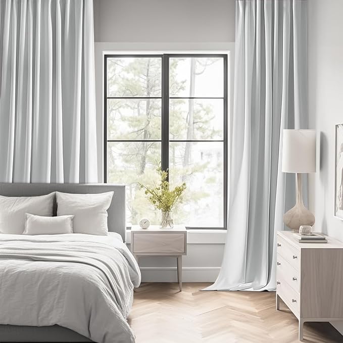 MIULEE Greyish White Back Tab Blackout Curtains 52x108 Inch Long 2 Panels | Rod - Image 2