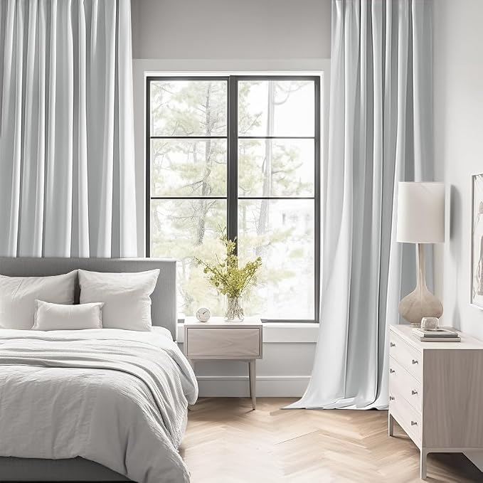 MIULEE Greyish White Back Tab Blackout Curtains 52x72 Inches Long 2 Panels | - Image 2