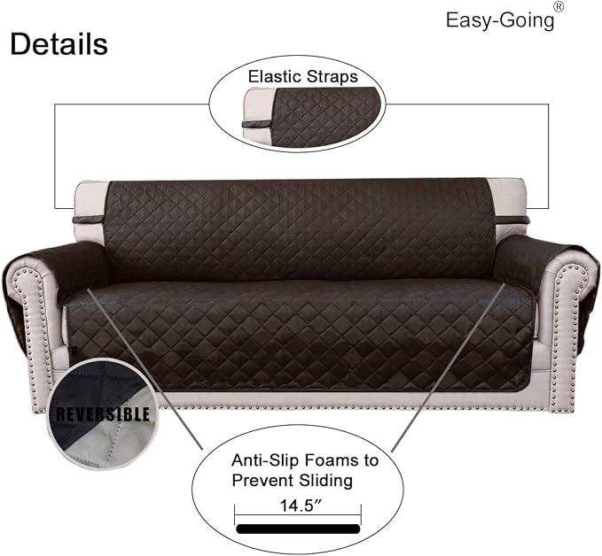 Easy-Going Reversible Couch Cover, Small Chair, Chocolate/Beige | Machine - Image 3