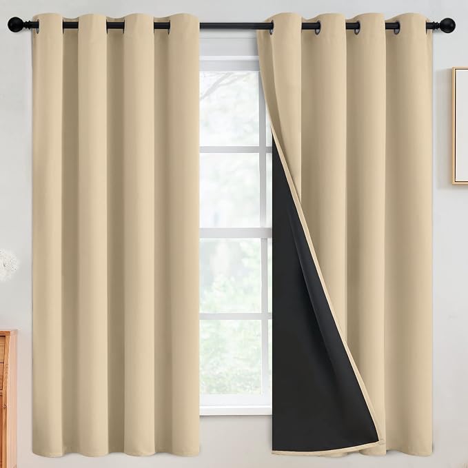 SimpleHome Beige 100% Blackout Curtains Room Darkening Living Room 63 Inch | by SimpleHome
