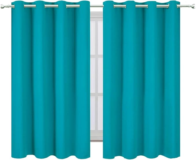 Blackout Curtains 66 x 54 Inch Long Teal Curtains Set of 2 Panels Room - Image 2