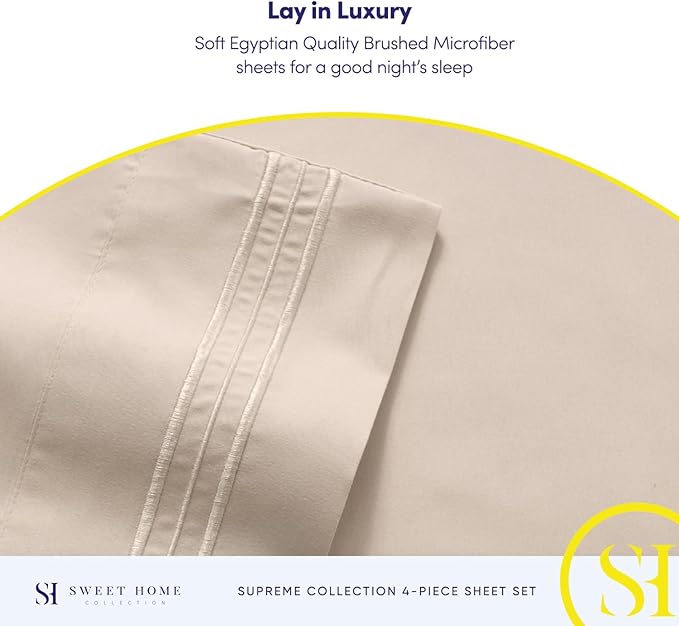 Full Size Sheet Sets - Breathable Luxury Sheets with Full Elastic & Secure Corner Straps Built In - 1800 Supreme Collection Extra Soft Deep Pocket Bedding Set, Sheet Set, Full, Beige