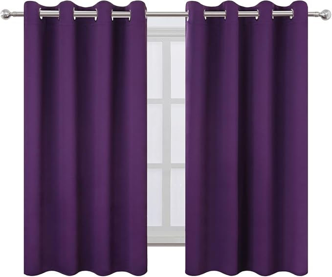 Blackout Curtains 66 x 54 Inch Long Purple Curtains Set of 2 Panels Room - Image 2