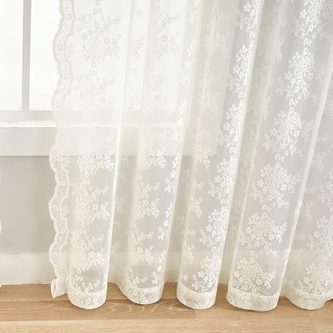 YJ YANJUN Vintage Lace Curtains 94 Inches Long- Antique Flowers Ivory Sheer - Image 5