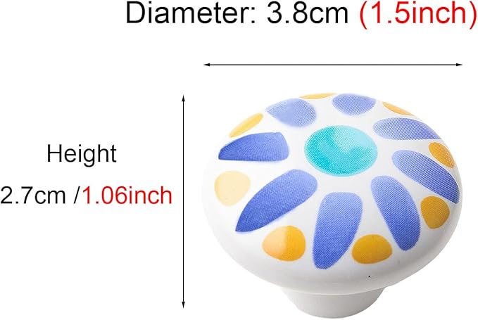 HUAMULAN 15PCS Glossy Ceramic Knobs Button Round Mushroom Cabinet Dresser Vintage Pulls Door Handles Cupboard Wardrobe Drawer, Dia. 1.5 inch 38mm