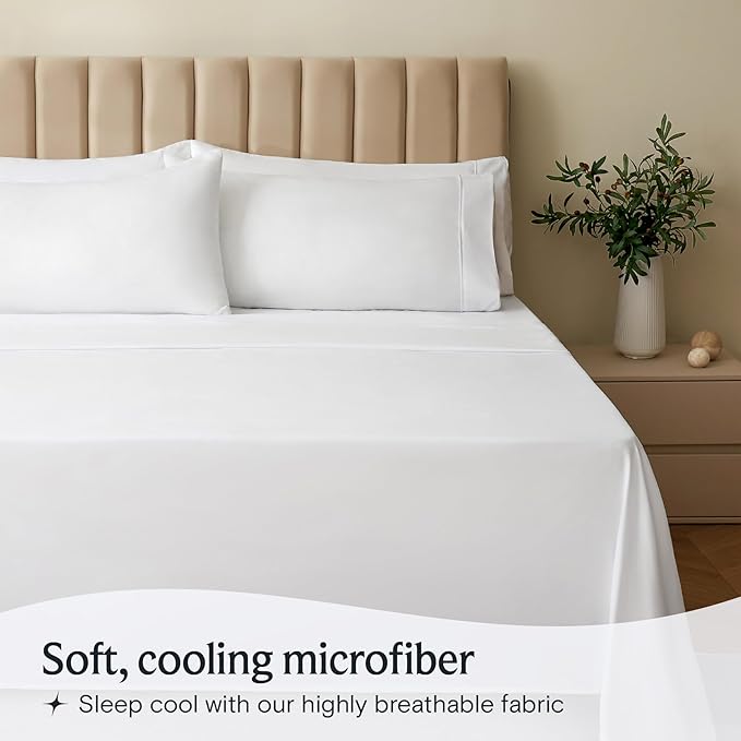 LuxClub 5 PC Split King Sheet Set Bed Sheets Deep Pockets Wrinkle Free Cooling Sheets Machine Washable Hotel Bedding Silky Soft - White Split King