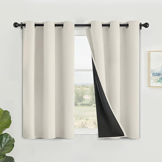 SimpleHome Cream 100% Blackout Curtains Room Darkening Living Room 45 Inch | by SimpleHome