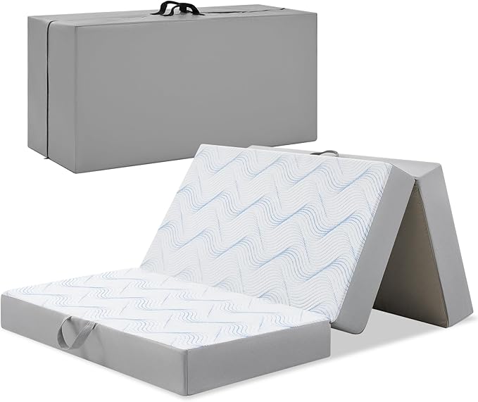 Foldable Mattress Full 3 inch -Portable White Memory Foam Folding Matress with Washable Cover for Camping Travel Guest Room Home Use-Non-Slip&Easy Storage