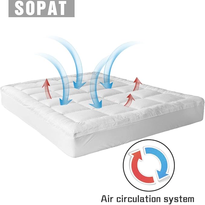 SOPAT Extra Thick Mattress Topper Cal King 400TC Cotton Pillow Top Breathable Mattress Pad Protector with 8-22" Deep Pocket Soft Down Alternative Fill Mattress Cover (72x84 Inches, White)