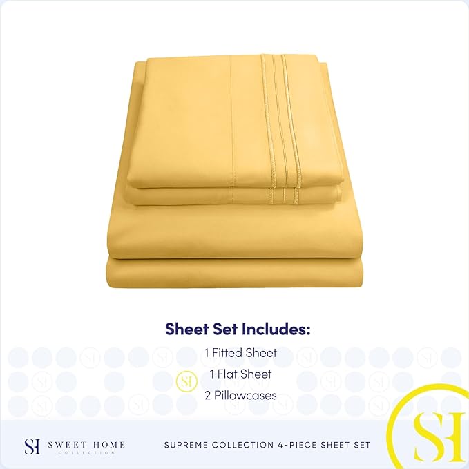 1800 Supreme Collection - Breathable Luxury California King Sheet Set with Full Elastic & Secure Corner Straps Built In, Cal King Deep Pocket Bedding, Yellow