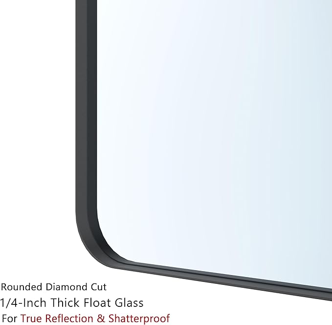 VocalStar Black Metal Framed Bathroom Mirror for Wall, 16 x 24 Inch Rounded Rectangle Matte Black Bathroom Vanity Mirror Farmhouse, 1/4-inch Shatterproof Glass | Ultra-Flush Hanging